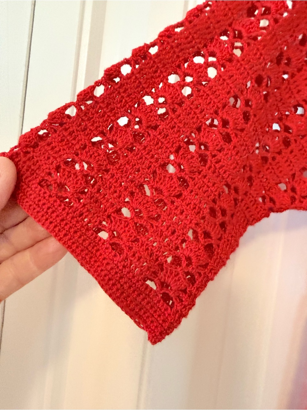 Handmade Red Crocheted Short Sleeve Cardigan - Picture 5 of 7